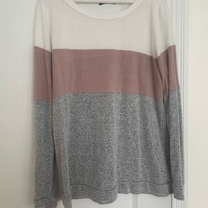 Colorblock Sweater in Cream, Pink, and Gray